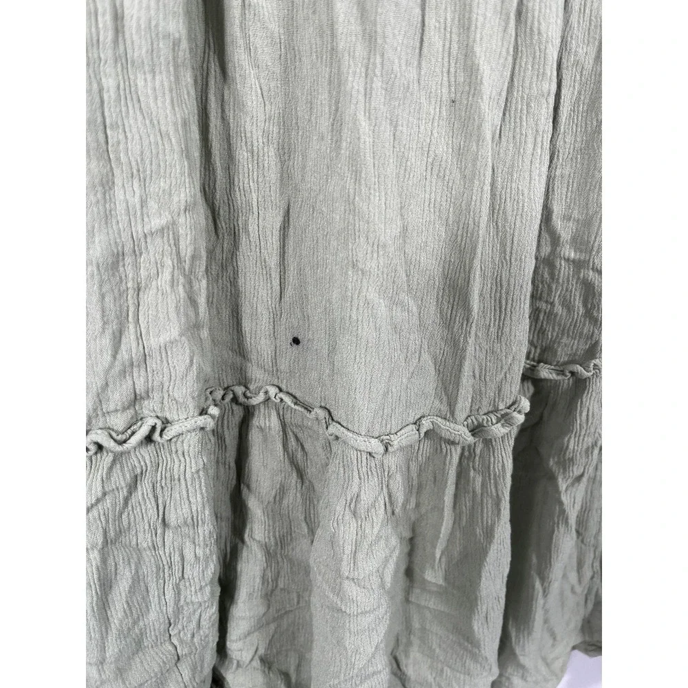Womens Tiered Maxi Skirt L Green Ruffle Boho Cottage Forest Fairy Beach Stretch